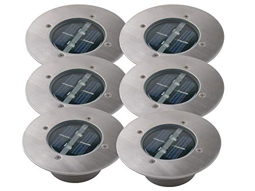 6er SET moderner Solar LED Bodeneinbaustrahler rund in Edelstahl / Glas für Außen von Ranex