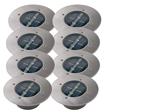 8er SET moderner Solar LED Bodeneinbaustrahler rund in Edelstahl / Glas für Außen von Ranex