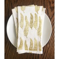 Feder-Servietten Blockbedruckte Stoffservietten Aus Baumwolle - 4Er-Set von Rangemark