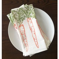 Möhre Servietten Stoffservietten Aus Baumwolle Mit Blockprint, 4Er-Set von Rangemark