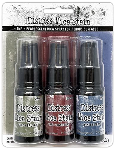 Ranger TSCK81159 Tim Holtz Distress Mica Stains Holiday Set 3, Frischer Balsam, Tart Cranberry und Winter Frost, 3 x 29.57 ml von Ranger