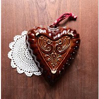 Vintage Keramik Herz Backform Braun - West Germany Rustikaler Wandschmuck, Retro Landhausküche Deko von RanitasArtVintage