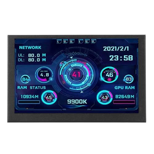 Rankomu ComputerCPU-Monitor, Computer-Temperaturmonitor, 12,7 cm IPS-Display, Typ C anpassbares Layout, PC-CPU-Datenmonitor für Desktop-Gaming-Chassis, Temperatur- und RAM-Display von Rankomu