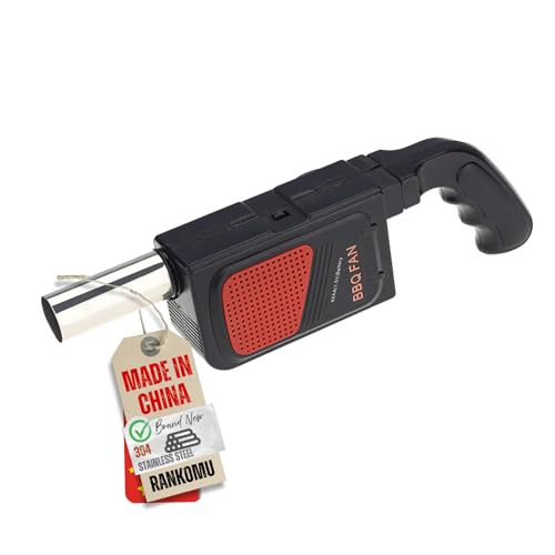 Rankomu Elektrisches Grillgebläse mit Edelstahl-Düse,Batteriebetrieben(4 x AA-Batterien), Tragbarer BBQ Ventilator für Holzkohlegrill, Camping & Outdoor, 9500 RPM Luftstrom von Rankomu