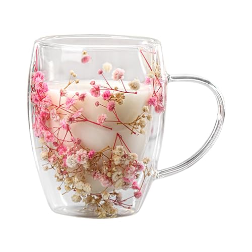 Getrocknete Blumen Doppelwandige Tassen 350Ml Doppelwandige Kaffeetasse, getrocknete Blumen, doppelwandige Glastasse, Niedliche Isolierte Glasbecher Kaffeetassen Glas Doppelwandig Mit Trockenblumen von Ranley