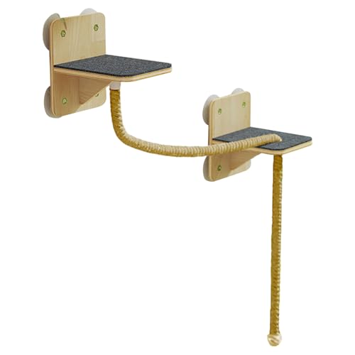Ranley Wandregale Für Katzen | Stabiler Und Sicherer Kletterbaum Möbel Set - Natürliche Kratz- und Ruheflächen mit Treppen für Spiel und Entspannung im Haushalt an Fenstern Türen und von Ranley