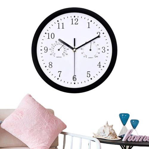 Wanduhr Außen Outdoor,Funk-Wanduhr Wasserdicht, Uhr-Hygrometer-Combo Wasserdicht, 10 Zoll Im Durchmesser Außenuhren Wetterfest Mit Thermometer Und Hygrometer, 10 Zoll Gartenuhr Wetterfest von Ranley