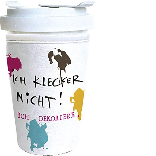 Coffee to go Becher" Ich klecker nicht, ich dekoriere" aus Fine Bone - bekleidet mit einem Neopren Cup Cover - verschließbar - 0,35 l Füllmenge von Rannenberg & Friends