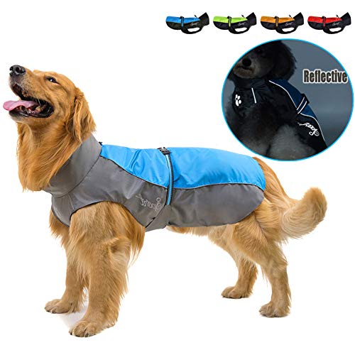 Ranphy Hunderegenmantel Wasserdicht für Mittlere und Große Hunde Reflektierend Regenhülle Atmungsaktive mit Bauchschutz Dackel Labrador Hundejacke Ultraleichte Sicheren Hundebekleidung Blau 7XL von Ranphy