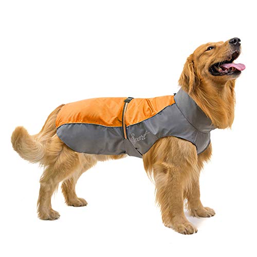 Ranphy Hunderegenmantel Wasserdicht für Mittlere und Große Hunde Reflektierend Regenhülle Atmungsaktive mit Bauchschutz Dackel Labrador Hundejacke Ultraleichte Sicheren Hundebekleidung Orange 3XL von Ranphy