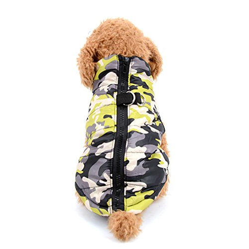 Ranphy Winterjacke für kleine Hunde, Camouflage, mit D-Ring, Baumwolle, gepolstert, für Welpen, Chihuahua, Kleidung mit Geschirrloch, Gelb, Größe XL von Ranphy