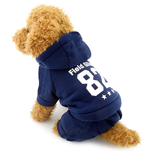 Ranphy Kleiner Hund Winter Jumpsuit Sport Outfits Fleece gefüttert Sweatshirt Mantel Print Haustier Kleidung Blau XL von Ranphy