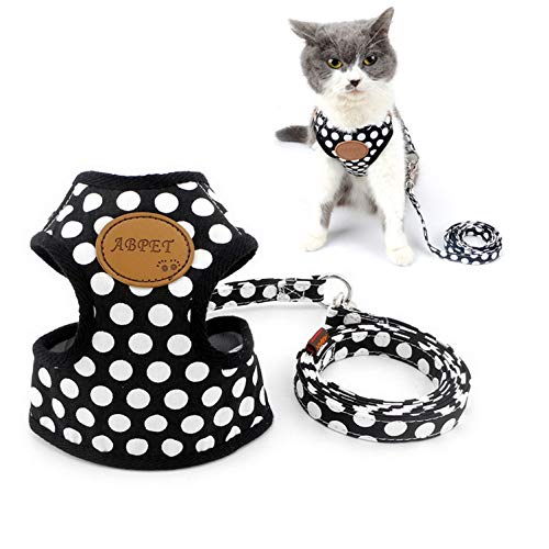 Ranphy Kleiner Hunde Katze Weste Geschirr Dots Haustier Geschirre Leash Set Weich Mesh Gepolsterte Leine Verstellbar Kätzchen Geschirr Schwarz S von Ranphy