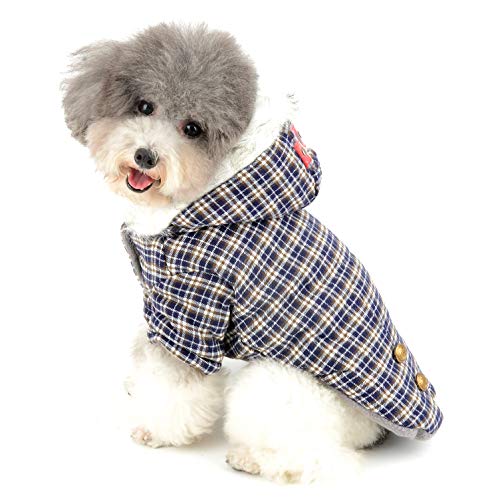 Ranphy Plaid Hundemantel für Kleine Hunde Hundejacke Winterjacken Wintermantel Hunde Mantel Winter Herbst Fleece Welpenmantel Yorkshire Terrier Haustier Kleidung Katze Bekleidung Blau L von Ranphy