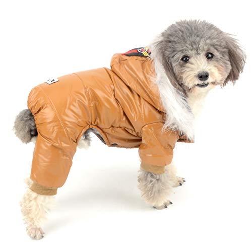 Ranphy Wasserdichter Hunde-Schneeanzug Overall mit Fleece-Futter Wintermantel mit Kapuze Welpen-Kleidung Outfit Gepolsterte Hoodie Jacke Junge Mädchen Parka für kleine Hunde Katzen Braun S von Ranphy