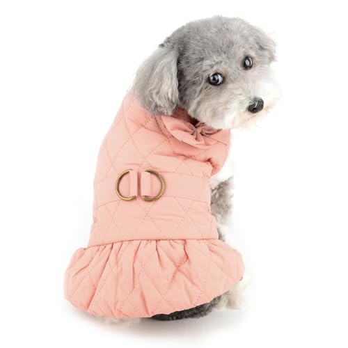 Ranphy Winter-Hundekleid für kleine Hunde, Mädchen, solider Welpenrock, Schleife, Hunde-Fleece-Mantel mit Ring für die Leine und flauschigem Halsband, kaltes Wetter, Haustierkleidung, Yorkie, von Ranphy