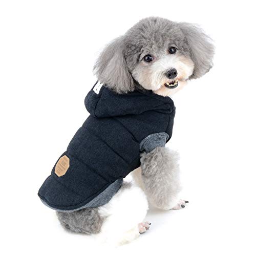 Ranphy Winterjacken Wintermäntel mit Kapuze für Kleine Hunde, Hundejacke mit Fleece Einlage Hundemantel aus Baumwolle Haustier Kleider Winddicht Jacke Bekleidung Kapuzenjacke für Katze Schwarz S von Ranphy