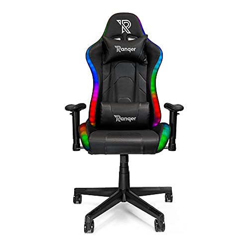 Ranqer Aura RGB/LED Gaming Stuhl - Gaming Stuhl mit RGB LED-Beleuchtung - 350 Farben und Effekte - Höhenverstellbare Armlehnen - Rundum Drehbar - Ergonomischer Bürostuhl - Gamer Stuhl - Schwarz von Ranqer