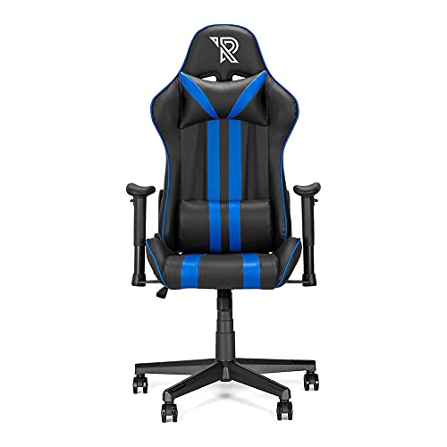 Ranqer Felix Gaming Stuhl - Professioneller Gaming-Sessel - Ergonomischer Gaming Stuhl - 2D-Armlehnen - 180° verstellbare Rückenlehne mit Kissen - Stabiles Nylon Gestell - Schwarz/Blau von Ranqer