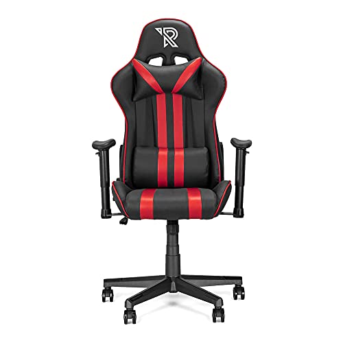 Ranqer Felix Gaming Stuhl - Professioneller Gaming-Sessel - Ergonomischer Gaming Stuhl - 2D-Armlehnen - 180° verstellbare Rückenlehne mit Kissen - Stabiles Nylon Gestell - Schwarz/Rot von Ranqer