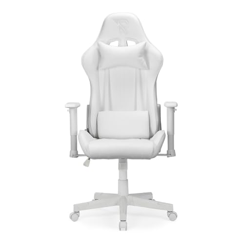 Ranqer Felix Gaming Stuhl - Professioneller Gaming-Sessel - Ergonomischer Gaming Stuhl - 2D-Armlehnen - 180° verstellbare Rückenlehne mit Kissen - Stabiles Nylon Gestell - Weiß von Ranqer