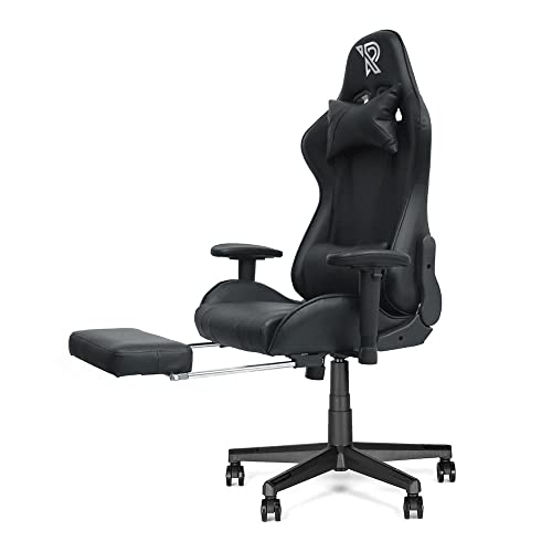 Ranqer Felix Pro Gaming Stuhl mit fußstützen - Verstellbare Armlehnen - Verstellbare Rückenlehne und Kissen - Ergonomischer Gaming Stuhl - Stabiles Nylon Gestell - Schwarz von Ranqer