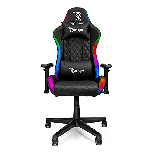 Ranqer Halo RGB/LED Gaming Stuhl | Gaming Stuhl mit RGB LED-Beleuchtung, 350 Farben und Effekten, Höhenverstellbare Armlehnen, Rundum Drehbar, Ergonomischer Bürostuhl, Gamer Stuhl - Schwarz von Ranqer