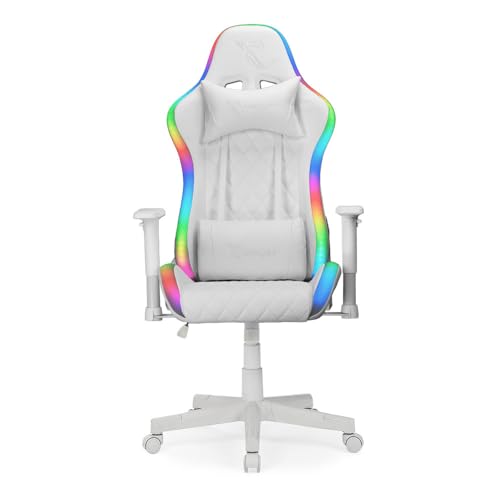 Ranqer Halo RGB/LED Gaming Stuhl | Gaming Stuhl mit RGB LED-Beleuchtung, 350 Farben und Effekten, Höhenverstellbare Armlehnen, Rundum Drehbar, Ergonomischer Bürostuhl, weiß von Ranqer