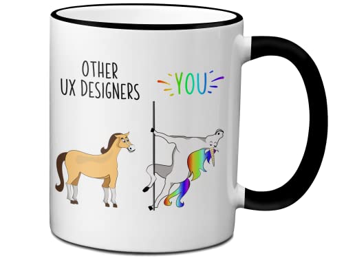 Ransalex Lustige UX-Designer-Kaffeetasse mit Aufschrift "Other UX Designers", 325 ml, schwarzer Rand/Griff von Ransalex