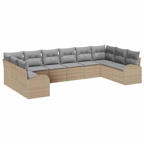Rantry 10-teiliges Garten-Sofa-Set mit Kissen Beige Poly-Rattan, 2-Sitzer Garten-Sofa mit Stauraum & Kissen Beige Poly-Rattan Gartenlounge Model3354889 von Rantry