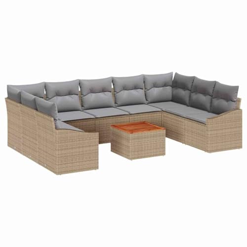 Rantry 10-teiliges Garten-Sofa-Set mit Kissen Beige Poly-Rattan Akazie Gartenlounge Model3356544 von Rantry
