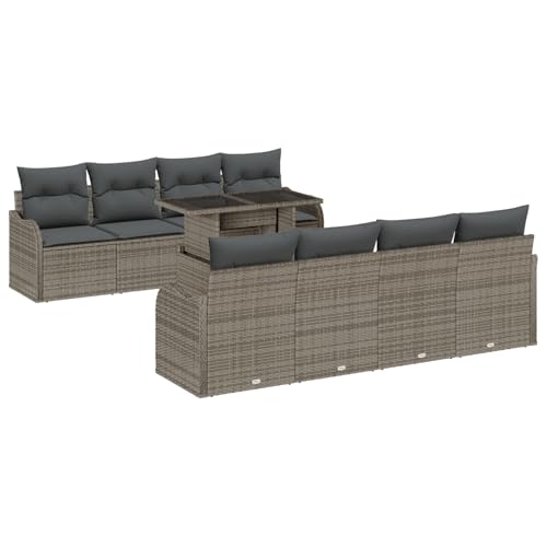 Rantry 10-teiliges Garten Sofa Set mit Kissen Grau Poly Rattan, 2-Sitzer Garten Sofa mit Stauraum & Kissen Grau Poly Rattan Gartenlounge Model3357162 von Rantry