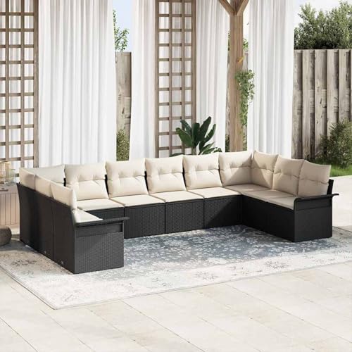 Rantry 10-teiliges Garten Sofa Set mit Kissen Schwarz Poly Rattan Gartenlounge Model3345537 von Rantry