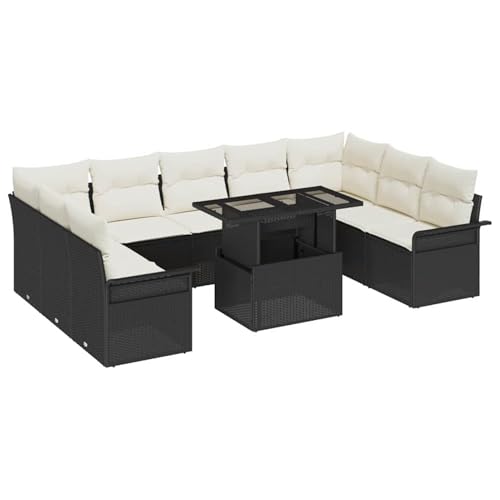 Rantry 10-teiliges Garten-Sofa-Set mit Kissen Schwarz Poly-Rattan Gartenlounge Model3348343 von Rantry