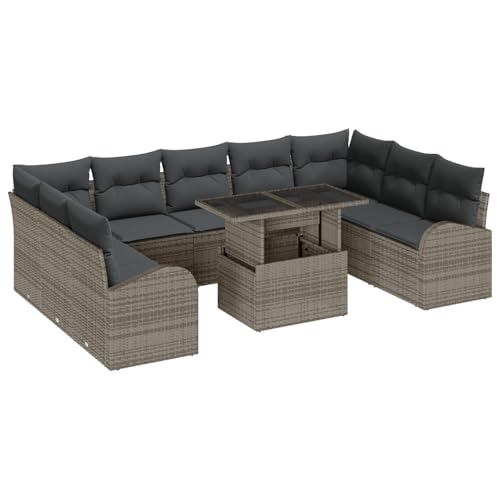 Rantry 10-teiliges Garten Sofa Set mit Kissen grau Poly Rattan, 2-Sitzer Garten Sofa mit Stauraum & Kissen grau Poly Rattan Gartenlounge Model3357442 von Rantry