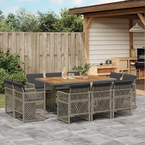Rantry 11-TLG. Garten-Essgruppe mit Kissen Grau Poly Rattan Garten-Esstisch und Stühle Model3210854 von Rantry