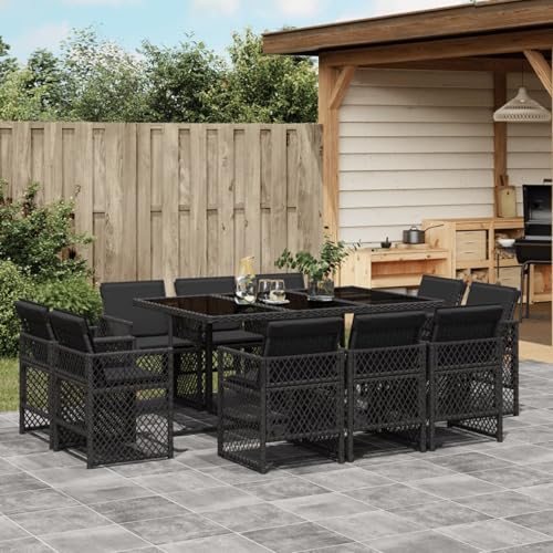 Rantry 11-TLG. Garten-Essgruppe mit Kissen Schwarz Poly Rattan Garten-Esstisch und Stühle Model3210847 von Rantry