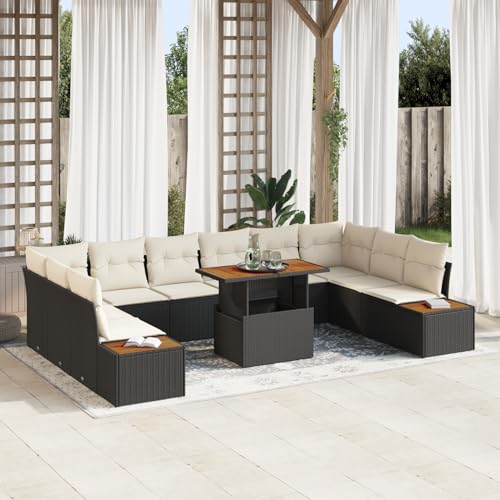 Rantry 11-teiliges Garten-Essgruppen-Set mit Kissen Schwarz Poly-Rattan Akazie Gartenlounge Model3350104 Rantry 11-teiliges Garten-Essgruppen-Set mit Kissen Schwarz Poly-Rattan Akazie Gartenlounge Model3350104 von Rantry