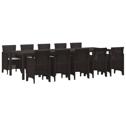 Rantry 11-teiliges Garten Essset mit Kissen aus braunem Poly-Rattan Tisch Und Stuhl Für Garten von Rantry