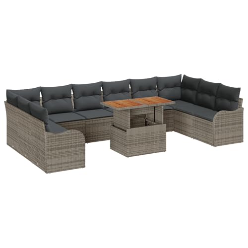 Rantry 11-teiliges Garten Sofa Set mit Kissen Grau Poly Rattan, 2-Sitzer Garten Sofa mit Stauraum & Kissen Grau Poly Rattan Gartenlounge Model3358246 von Rantry