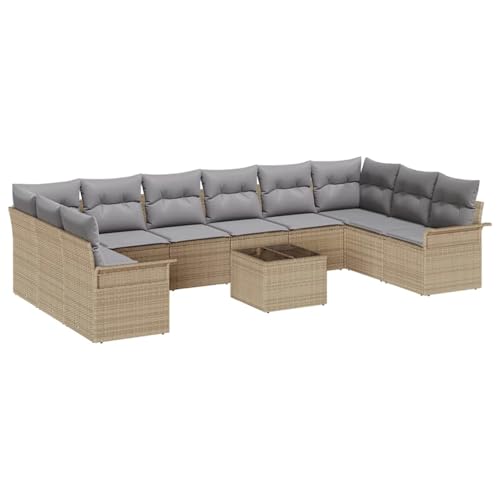 Rantry 11-teiliges Gartensofa Set mit Kissen Schwarz Poly Rattan, 2-Sitzer Gartensofa mit Stauraum & Kissen Beige Poly Rattan Gartenlounge Model3354219 von Rantry