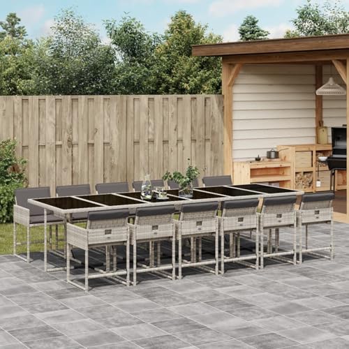 Rantry 13-TLG. Garten-Essgruppe mit Kissen Hellgrau Poly Rattan Garten-Esstisch und Stühle Model3211307 von Rantry