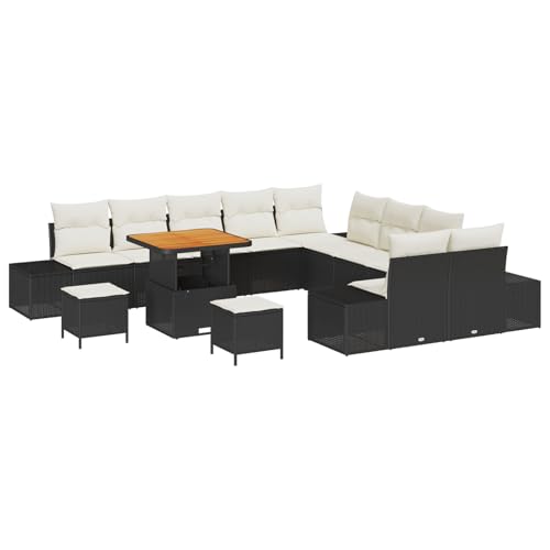 Rantry 13-TLG. Garten-Sofagarnitur mit Kissen Schwarz Poly Rattan Sofa Im Freien von Rantry