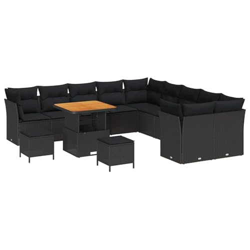 Rantry 13-teiliges Garten-Sofa Set mit Kissen Schwarz Poly Rattan Akazie, 3-teiliges Garten Esstisch Set mit Kissen Schwarz Poly Rattan Akazie Gartenlounge Model3361539 Rantry 13-teiliges Garten-Sofa Set mit Kissen Schwarz Poly Rattan Akazie, 3-teiliges Garten Esstisch Set mit Kissen Schwarz Poly Rattan Akazie Gartenlounge Model3361539 von Rantry