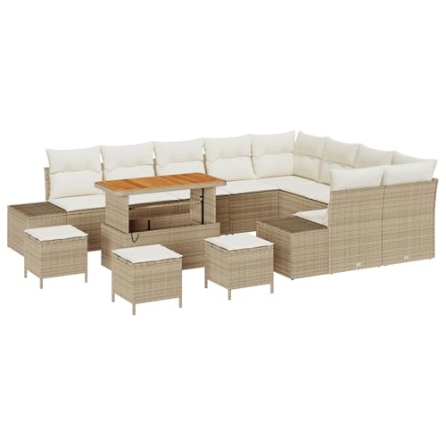 Rantry 13-teiliges Gartensofa-Set mit Kissen Beige Poly-Rattan Akazie Sofa Im Freien von Rantry