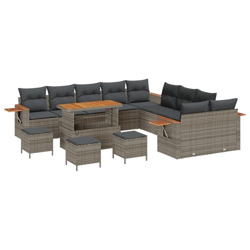 Rantry 14 Teiliges Garten Sofa Set mit Kissen Grau Poly Rattan Akazie, 4 Teiliges Garten Dining Set mit Kissen Grau Poly Rattan Akazie Gartenlounge Model3365193 von Rantry