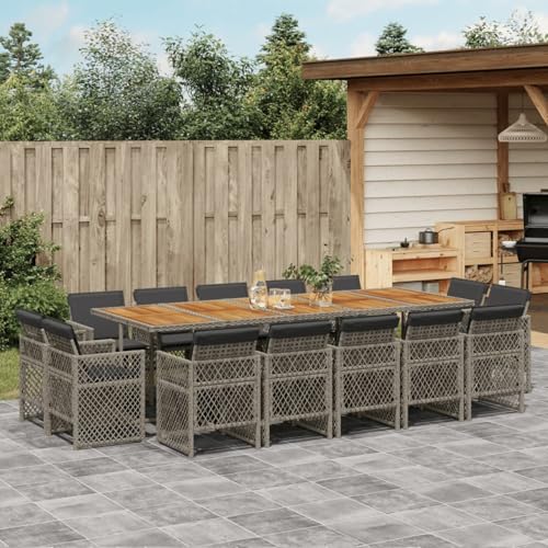 Rantry 15-TLG. Garten-Essgruppe mit Kissen Grau Poly Rattan Garten-Esstisch und Stühle Model3210878 von Rantry