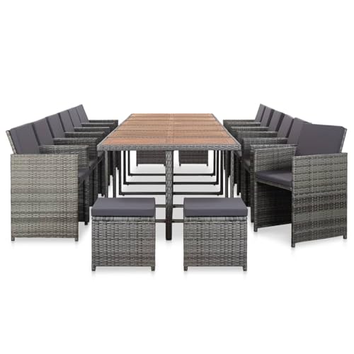 Rantry 17-TLG. Garten-Essgruppe mit Auflagen Poly Rattan Grau Garten-Esstisch und Stühle Model46433 von Rantry
