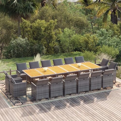 Rantry 17-TLG. Garten-Essgruppe mit Kissen Poly Rattan Grau Garten-Esstisch und Stühle Model3095633 von Rantry