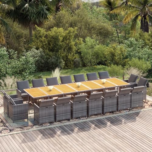 Rantry 19-TLG. Garten-Essgruppe mit Kissen Grau Poly Rattan Garten-Esstisch und Stühle Model3095660 von Rantry